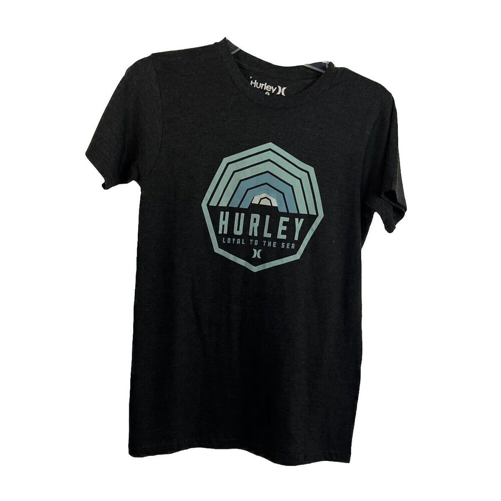 S Petite Hurley Gray Graphic T-shirt Crew Neck Short Cap Sleeve Made In Mexico